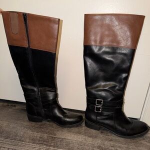 Women's Black and Brown Knee-High Boots